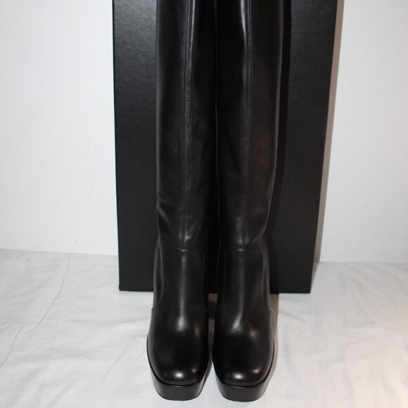 NWB Saint Laurent Taboo Platform Tall Black Leather Heels Boots Side Zip 40.5 - Picture 5 of 12